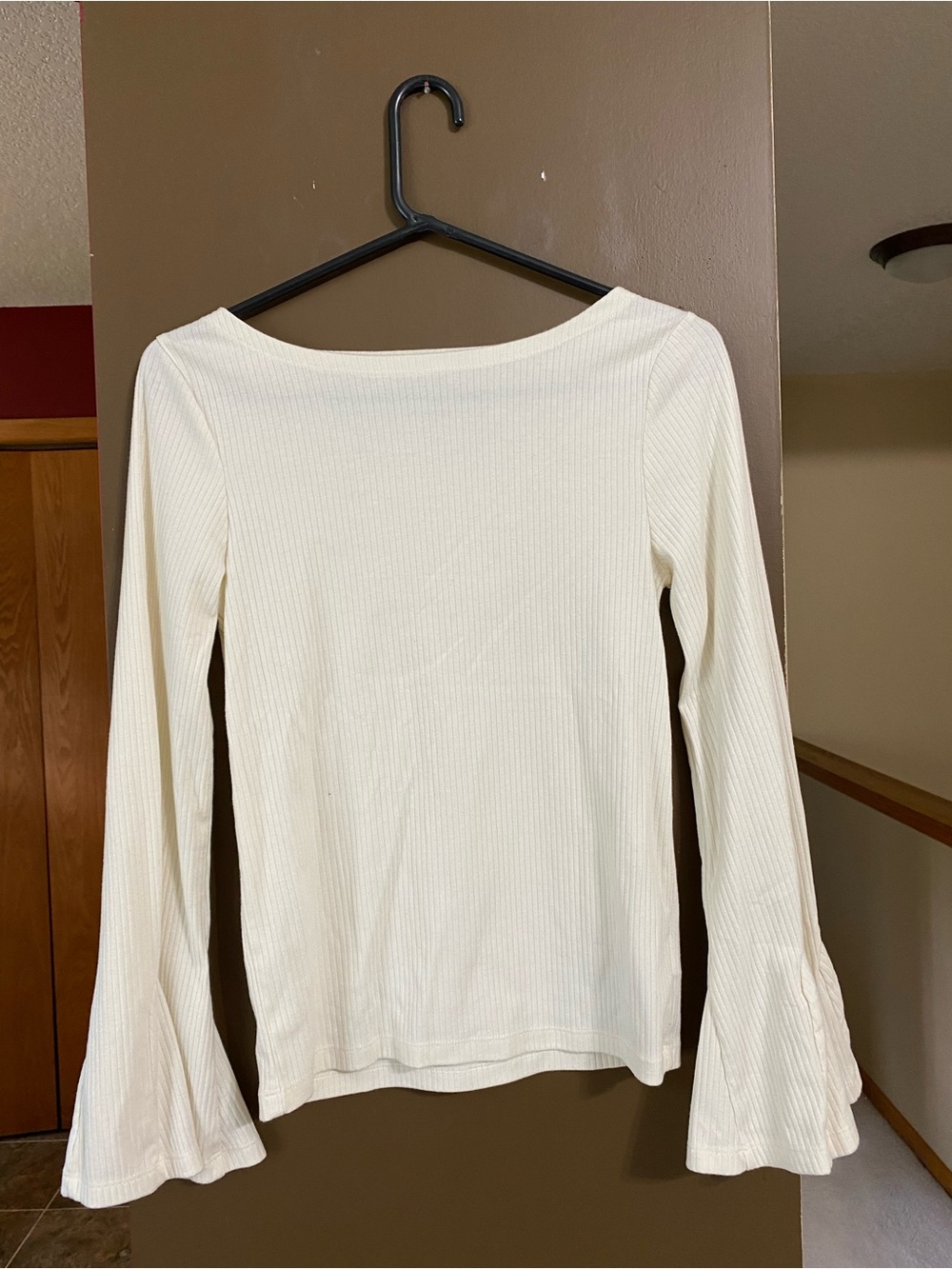 GAP Cream Ribbed Long-Sleeve Top with Flared Cuffs